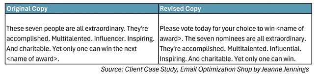sample with original copy that has the cta at the end; revised version moves key cta to the beginning